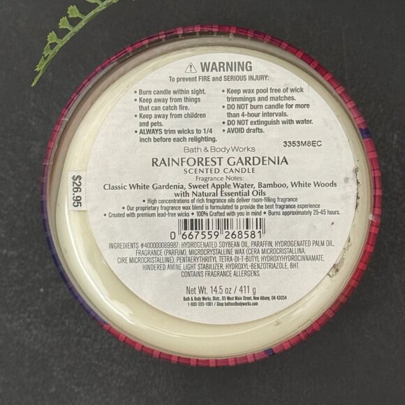 BBW Rainforest Gardenia Bath & Body Works 3 Wick Candle - Picture 10 of 10